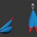 Stylish Blue And Red Leaf Shaped Earrings With Silver Hook Accessory 3d model