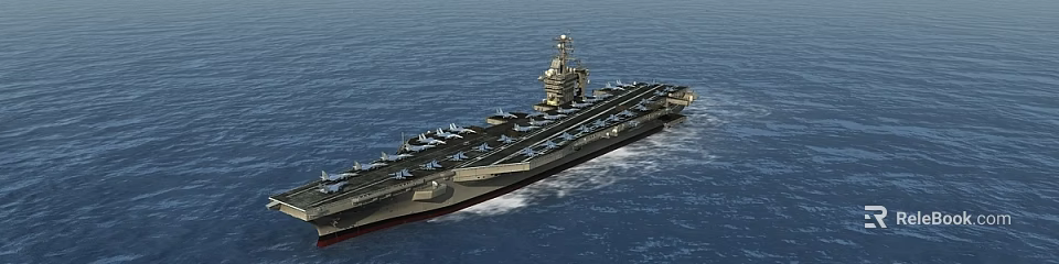 Military Aircraft Carrier Sailing in Open Sea With Numerous Fighter Jets on Deck 3d model 
