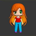 3D Cartoon Character With Orange Hair Green Eyes Red Shirt Blue Pants Purple Shoes