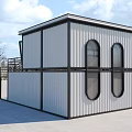 Modern Container Building With White Black Exterior Circular Windows And Staircase 3d model