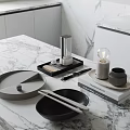 Modern Decorative Ornament Set with Tray Black Cup Lamp Ornament and Books on Marble Countertop