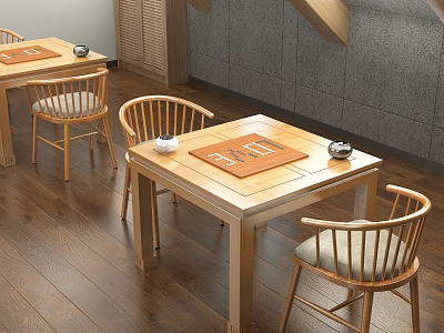 Hotel Mahjong Room with Wooden Tables Chairs and Cozy Interior Design 3d model