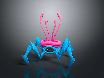 Colorful Aquatic Crab With Blue Body Pink Antennae Multiple Legs And Yellow Eyes 3d model
