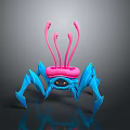 Colorful Aquatic Crab With Blue Body Pink Antennae Multiple Legs And Yellow Eyes