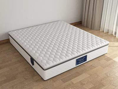 White Mattress With Diamond Pattern Placed On Wooden Floor Near Curtain And Wall 3d model