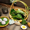 Traditional Dragon Boat Festival Decorative Ornament Set With Zongzi Bamboo Basket Teapot And Sachet