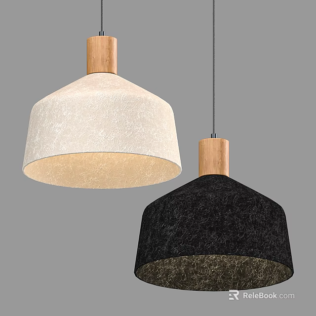 Modern Cream And Black Fabric Pendant Lights With Wooden Bases For Interior Decor 3d model 