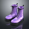 Fashionable Shiny Purple Leather Boots With Black Laces And Thick Soles
