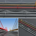 Different Types Of Bridge Design Featuring Red Yellow Cable Structures And Architectural Details