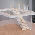 Staircase Design With Wooden Steps White Railing Balusters And Platform Structure 3d model