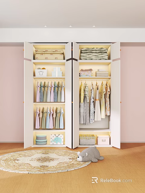 Modern Spacious White Wardrobe With Built In Warm Lights For Tidy Clothes And Organized Storage 3d model 