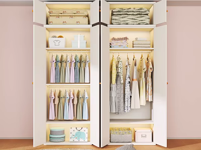 Modern Spacious White Wardrobe With Built In Warm Lights For Tidy Clothes And Organized Storage 3d model