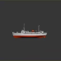 Aerial view of red and white ship on blue water with rippling waves