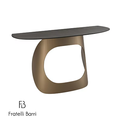 Modern Dining Table With Bronze Curved Base And Black Tabletop Design 3d model