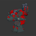 Red Gray Armored Mech Robot Featuring Weapon Systems Sci Fi Design