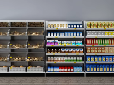 Retail Display Shelves Featuring Multi Tiered Racks With Assorted Products In Store 3d model