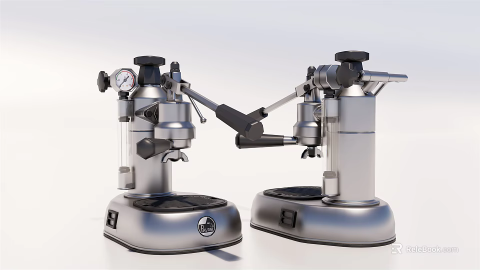 Two Stainless Steel Kitchen Appliances With Black Knobs And Pressure Gauges 3d model 
