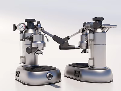 Two Stainless Steel Kitchen Appliances With Black Knobs And Pressure Gauges 3d model