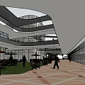 Shopping Mall Lobby With Multi Level Design Green Seating Area Glass Walls And People Walking
