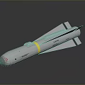 Gray Military Missile With Yellow Band And Rear Fins 3D Model