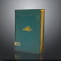Vintage Book With Green Cover Yellow Illustration And Yellow Spine On Dark Background