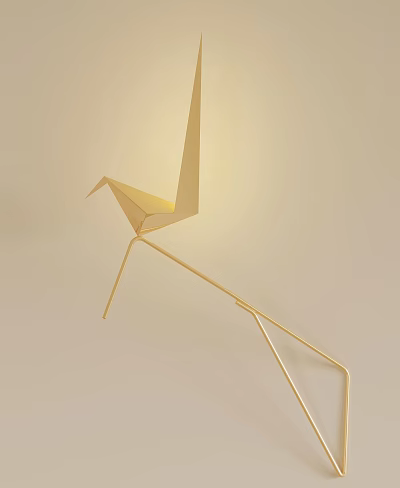 Gold Origami Crane Shaped Decorative Light With Modern Slim Metal Stand Design 3d model