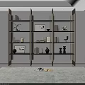 Modern Open Shelf Bookcase with Books Vases Sculptures and Decorative Frames