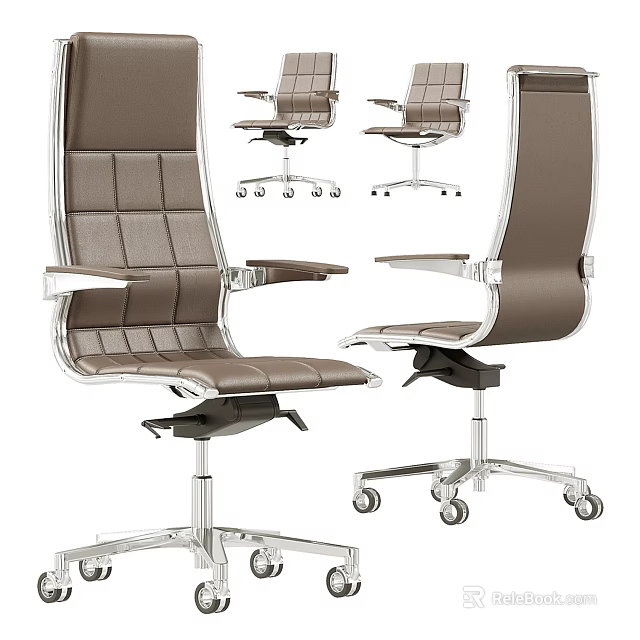 Modern Leather Office Chair With Adjustable Design Metal Frame And Rolling Wheels 3d model 