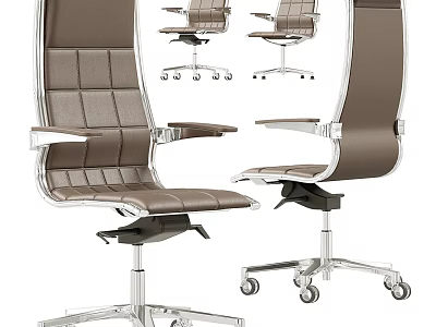 Modern Leather Office Chair With Adjustable Design Metal Frame And Rolling Wheels 3d model