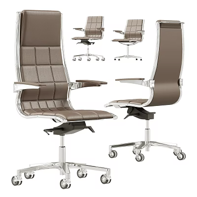 Modern Leather Office Chair With Adjustable Design Metal Frame And Rolling Wheels 3d model