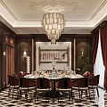 Luxurious Private Dining Room With Elegant Chandelier Dining Table And Decorative Sofas 3d model