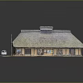 Detailed Traditional Thatched Roof Building Model with Car on Scenic Base