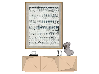 Stylish Interior Decor With Framed Wall Art Geometric Cabinet And Decorative Sculpture 3d model