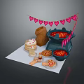 Cheerful Household Items With Heart Bunting Cake Slices And Hot Pot Bowls
