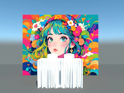 Vibrant Check-in Desk With Teal Hair Girl Flower Crown And Colorful Background Design 3d model