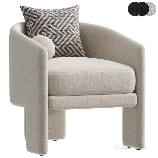 Beige Modern Accent Chair With Armrest Geometric Pattern Pillow And Square Legs 3d model 