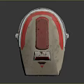 Futuristic Mechanical Helmet with Red Top Colorful Indicator Lights and Metallic Accents