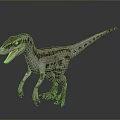 Velociraptor Dinosaur with Spotted Skin Red Eyes Open Mouth Standing Pose Against Dark Background