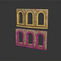 Brown Arched Decorative Furniture Window Frames With Three Panes Design 3d model