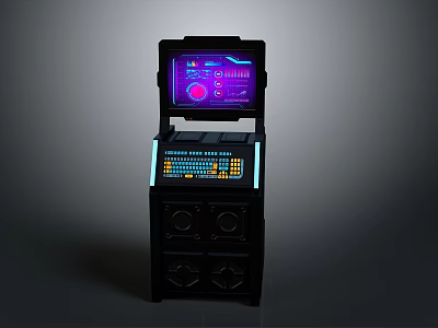 Black Arcade Machine With Purple Screen Display And Control Panel Speakers 3d model