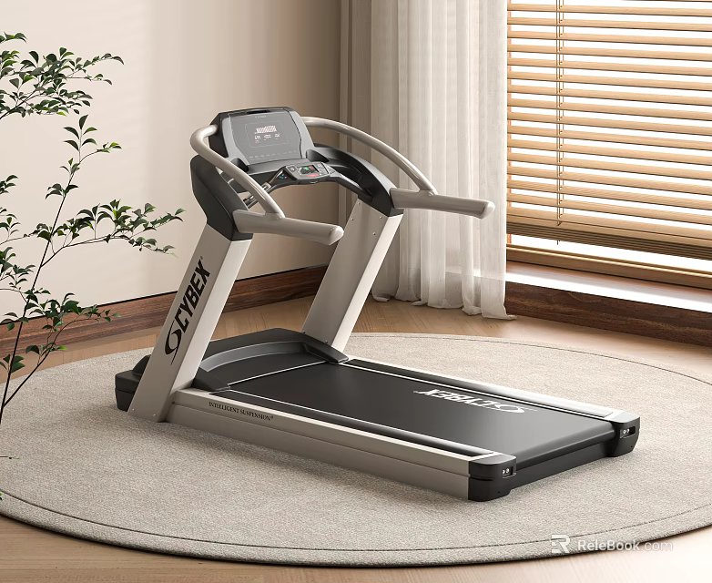 CHISLIM Indoor Treadmill on Wooden Floor with Plant and Window Blinds 3d model 