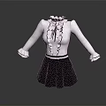Feminine White Blouse With Black Ruffled Collar Cuffs And Black Skirt