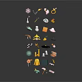 Colorful Various Icons Arranged In Vertical Structure With Black Base And Reflective Effect
