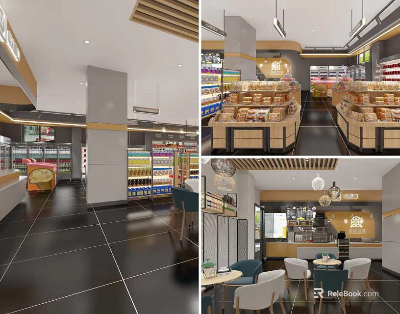 Supermarket Department Store Interior Design With Organized Shelves Various Products And Bright Lighting 3d model 