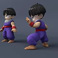 Game Movie Character With Purple Outfit Black Short Hair Different Action Poses