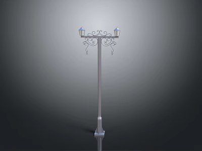 Decorative Street Lamp With Double Lamp Heads Ironwork Details And Metal Base 3d model