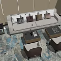Modern Sofa and Coffee Table Set With Decorative Pillows Patterned Rug And Side Tables 3d model
