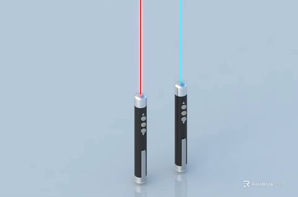 Black Laser Pens With Red And Blue Laser Beams And Silver Accents 3d model 