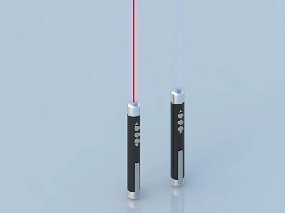 Black Laser Pens With Red And Blue Laser Beams And Silver Accents 3d model
