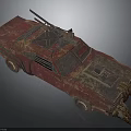Rusty Red Military Vehicle With Mounted Machine Gun And Spiked Front Design